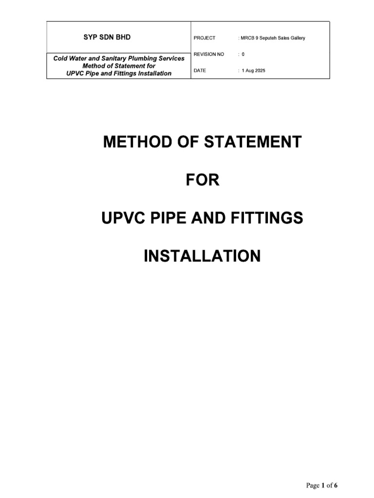 Installation of UPVC Pipe and Fitting | PDF