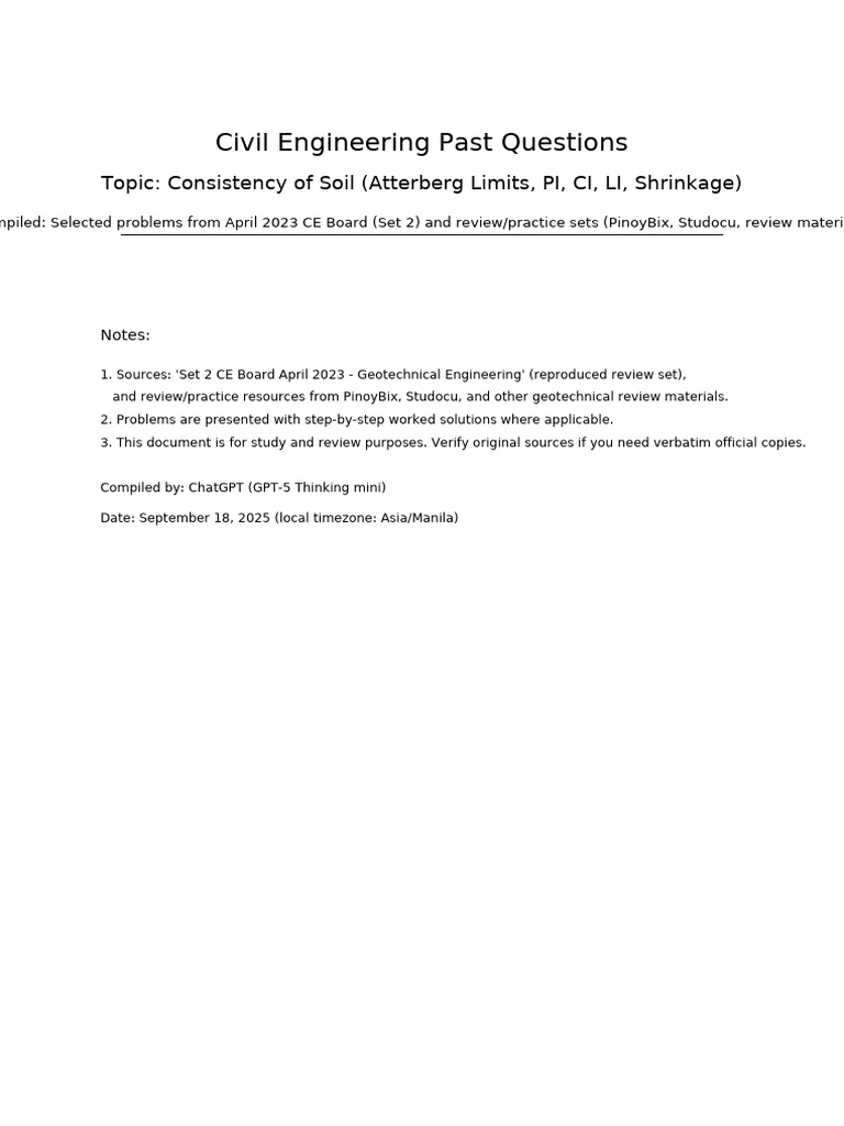 Soil Consistency Past Exam Problems | PDF | Soil | Natural Materials
