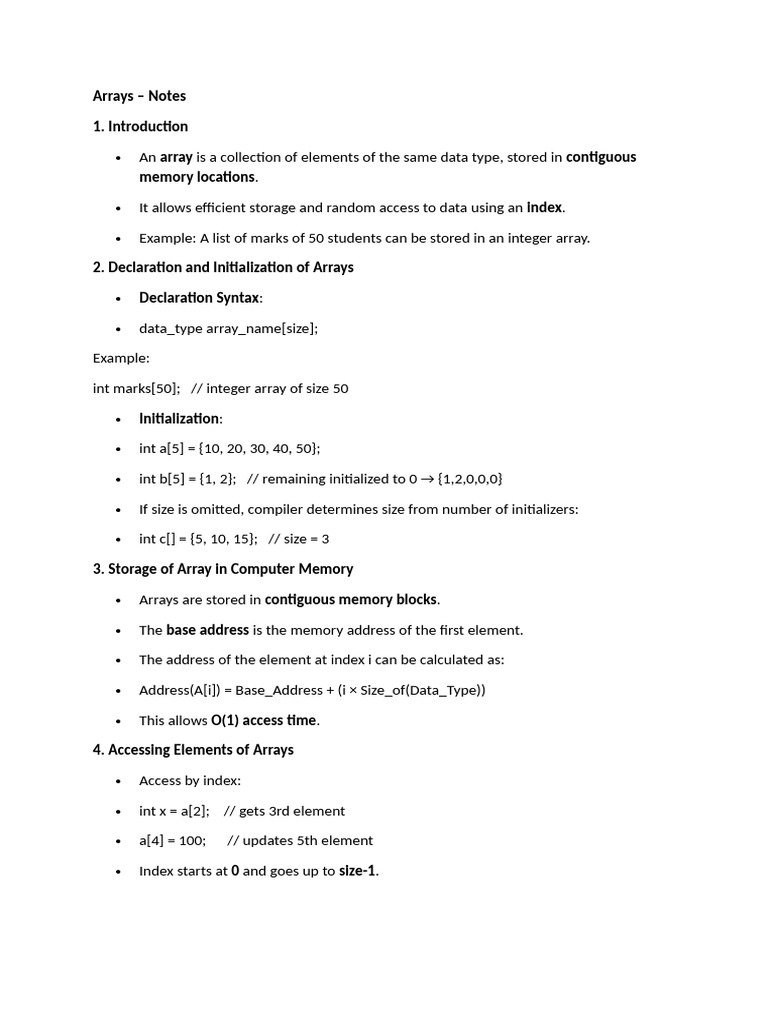 Comprehensive Guide to Arrays in C and Java | PDF | Integer (Computer ...