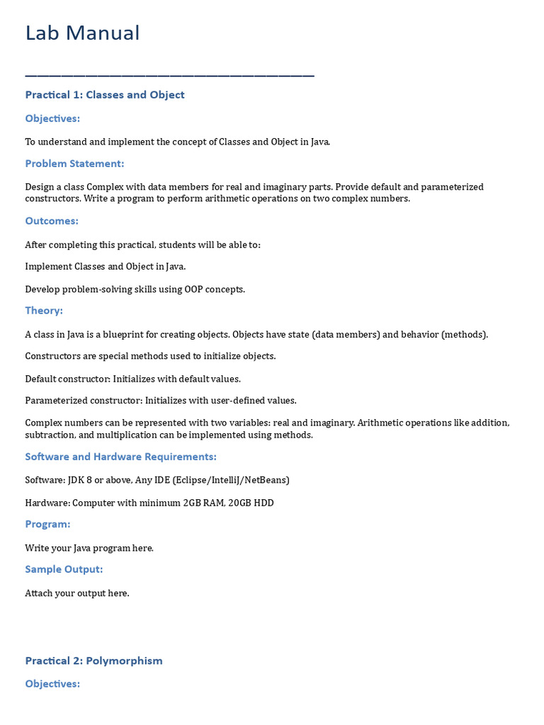 Java OOP Concepts Lab Manual | PDF | Method (Computer Programming ...