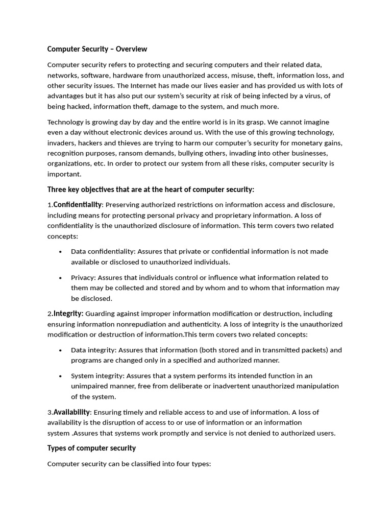 Computer Security: Key Concepts & Types | PDF | Security | Computer ...