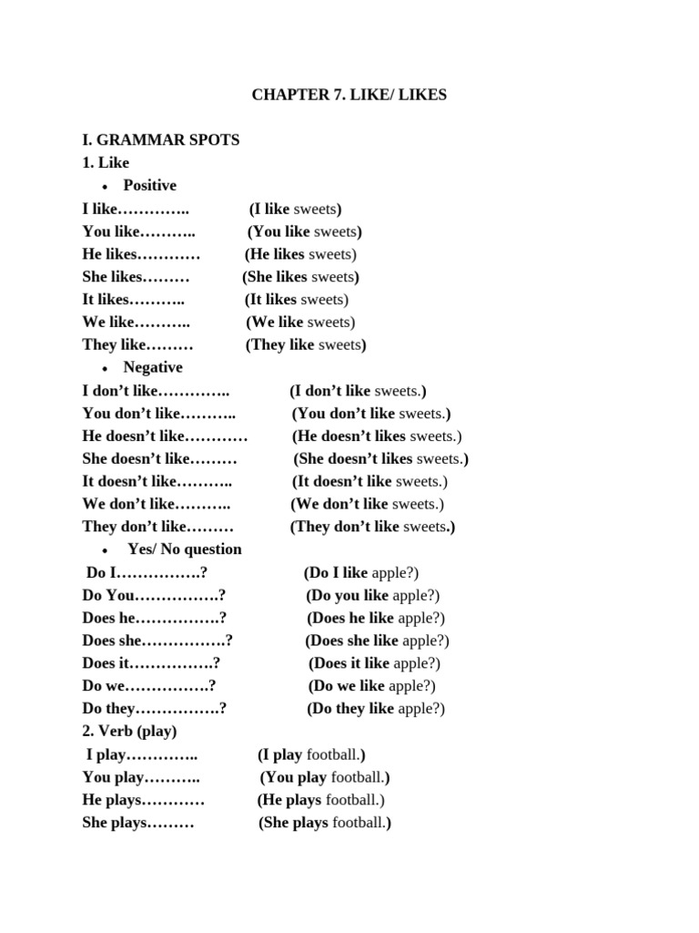 Grammar Guide: Using "Like" and "Play" | PDF