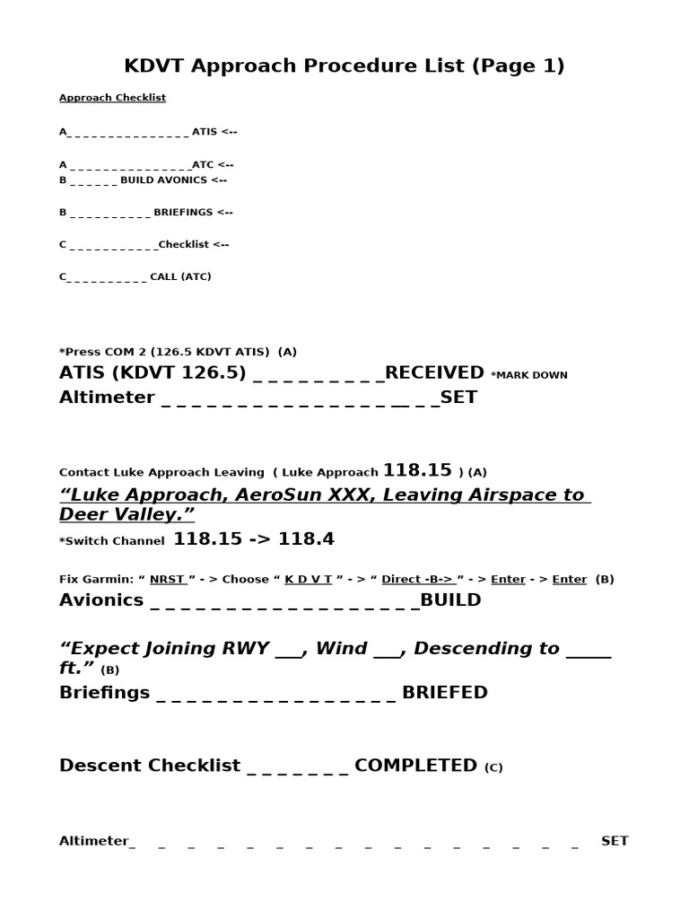 KDVT Approach Procedure Checklist | PDF | Aviation | Aircraft