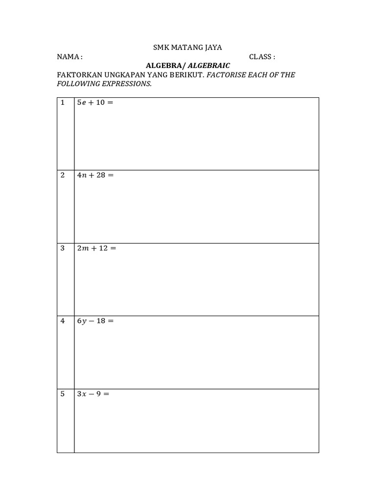 Algebraic Expressions Factorization Guide | PDF