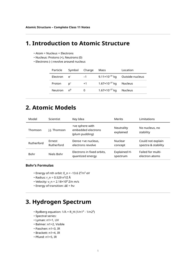 Atomic Structure Notes | PDF | Atomic Orbital | Atomic Nucleus