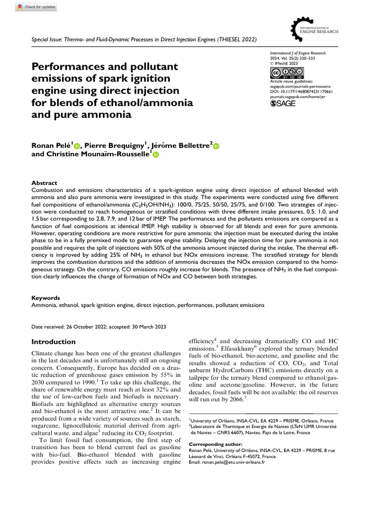 Ammonia-Ethanol Blends in Direct Injection Engines | PDF | Combustion ...