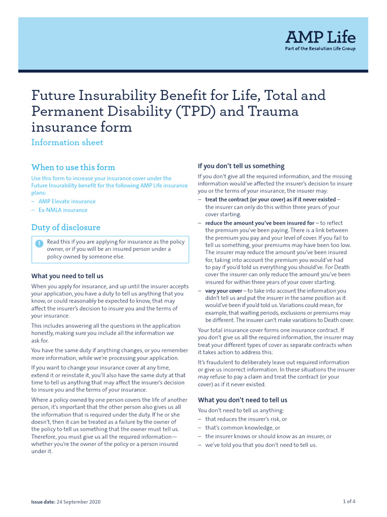 80051.0 Future Insurability Benefit For Life TPD and Trauma Insurance ...