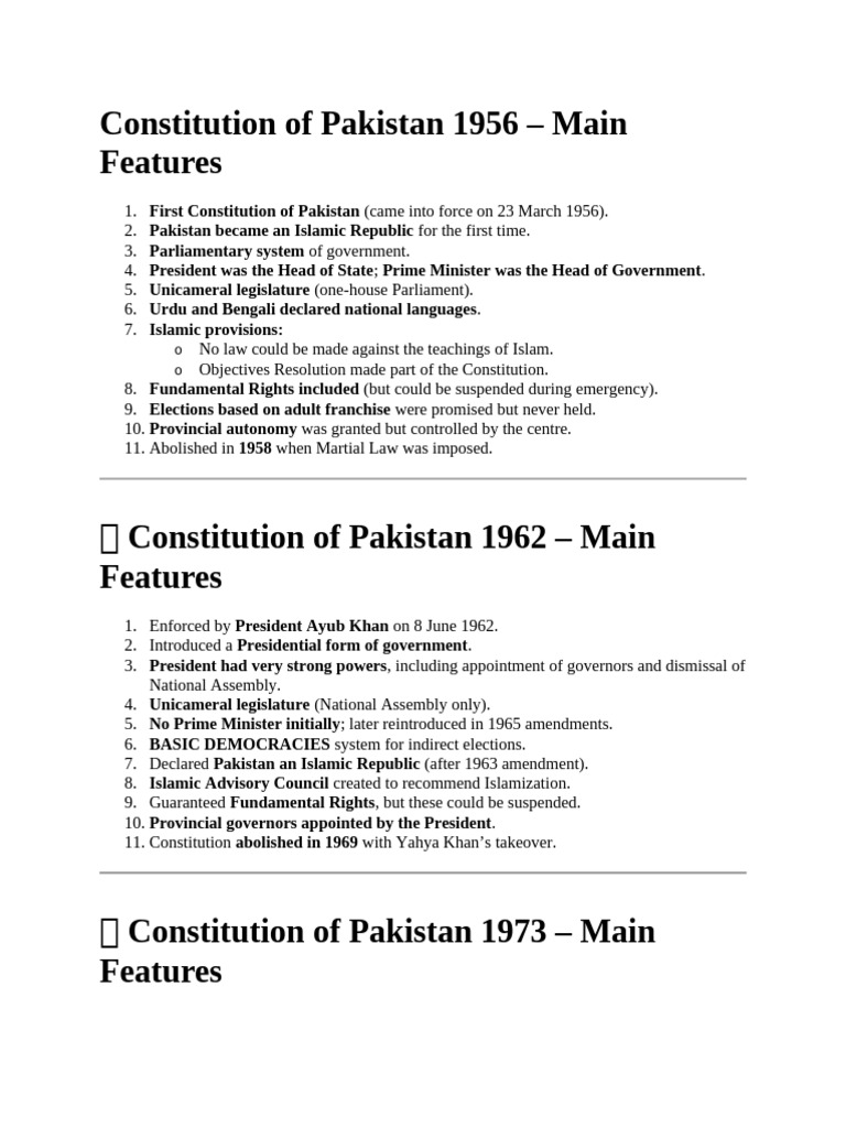 Overview of Pakistan's Constitutions | PDF