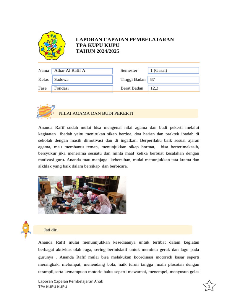 Laporan Pembelajaran Ananda Rafif 2024 | PDF