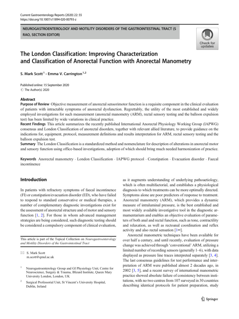 London Classification for Anorectal Function | PDF | Rectum | Medical ...