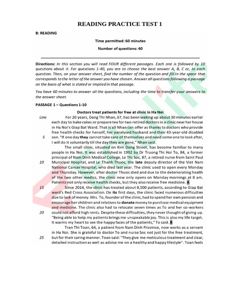 Reading Practice Test 1 | PDF