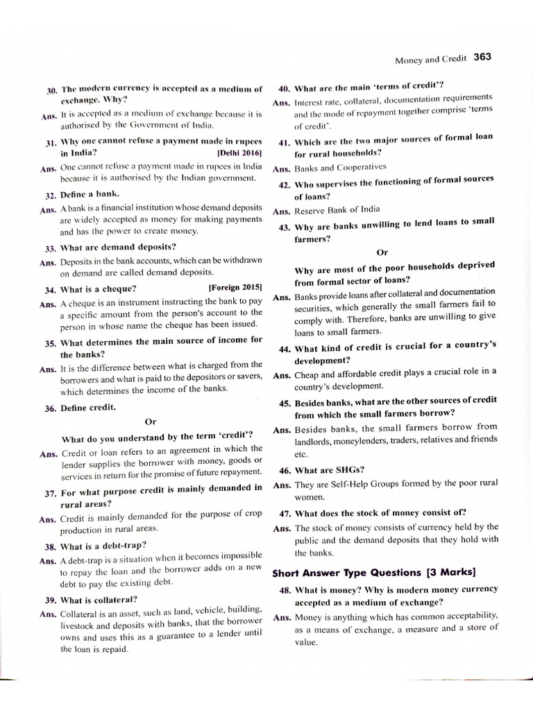 Money and Credit Question and Answer PDF | PDF