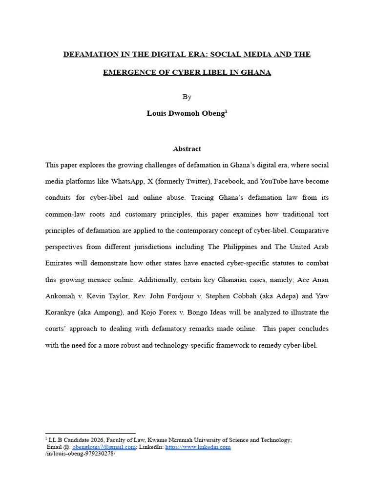 Cyber Libel and Defamation in Ghana | PDF | Defamation | Tort