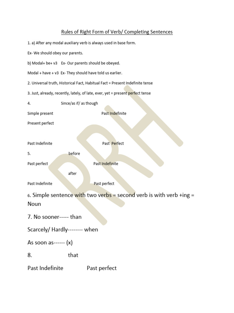Verb Form Rules for Sentence Completion | PDF | Grammatical Tense | Verb