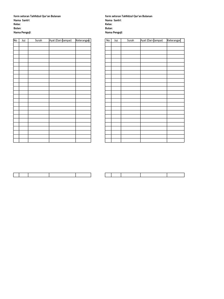 Form Setoran Tahfidz Bulanan Santri | PDF