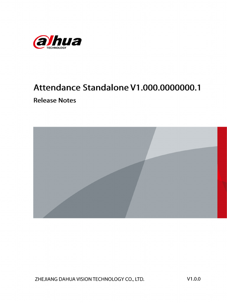 DH ASA1222GL Attendance Standalone V1.000.0000000.1 Release Notes V1.0. ...