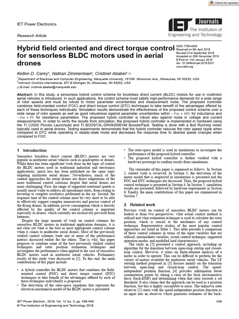 Hybrid Control for Sensorless BLDC Motors | PDF | Electric Motor ...