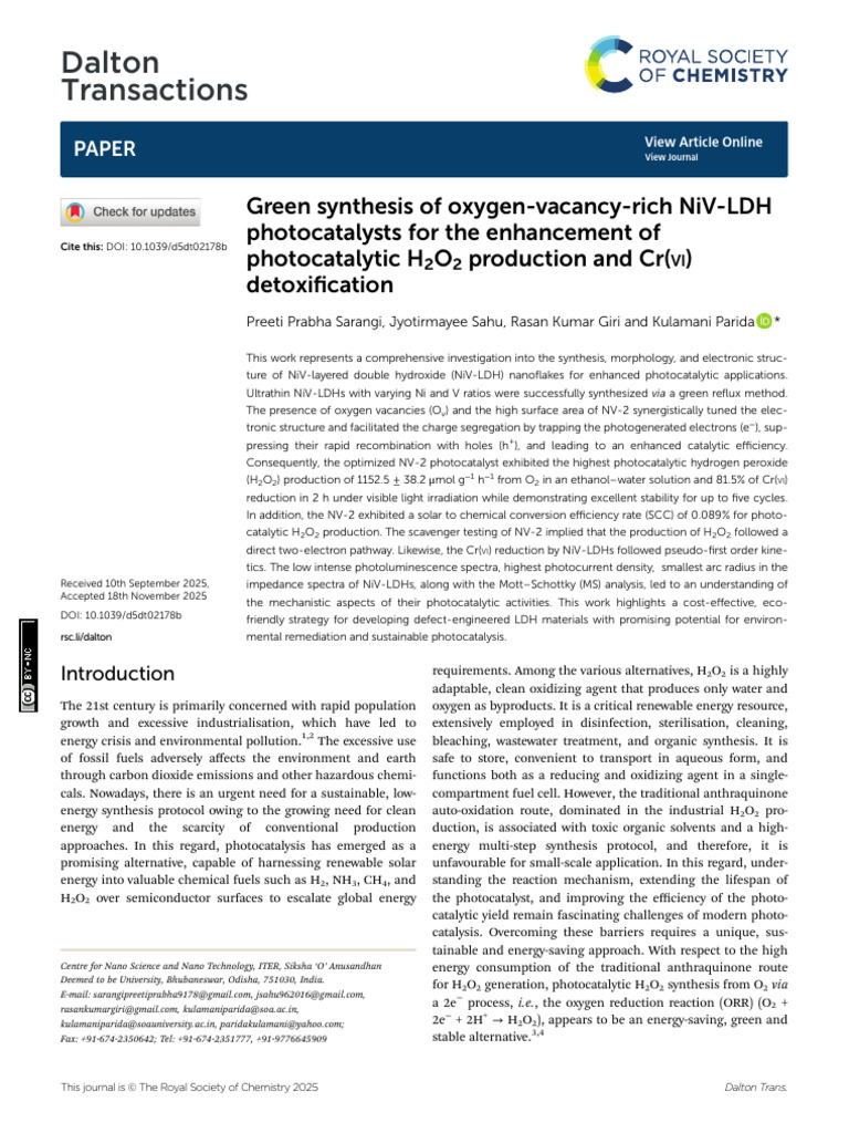 Green NiV-LDH Photocatalysts for H2O2 Production | PDF | Chromium | X ...