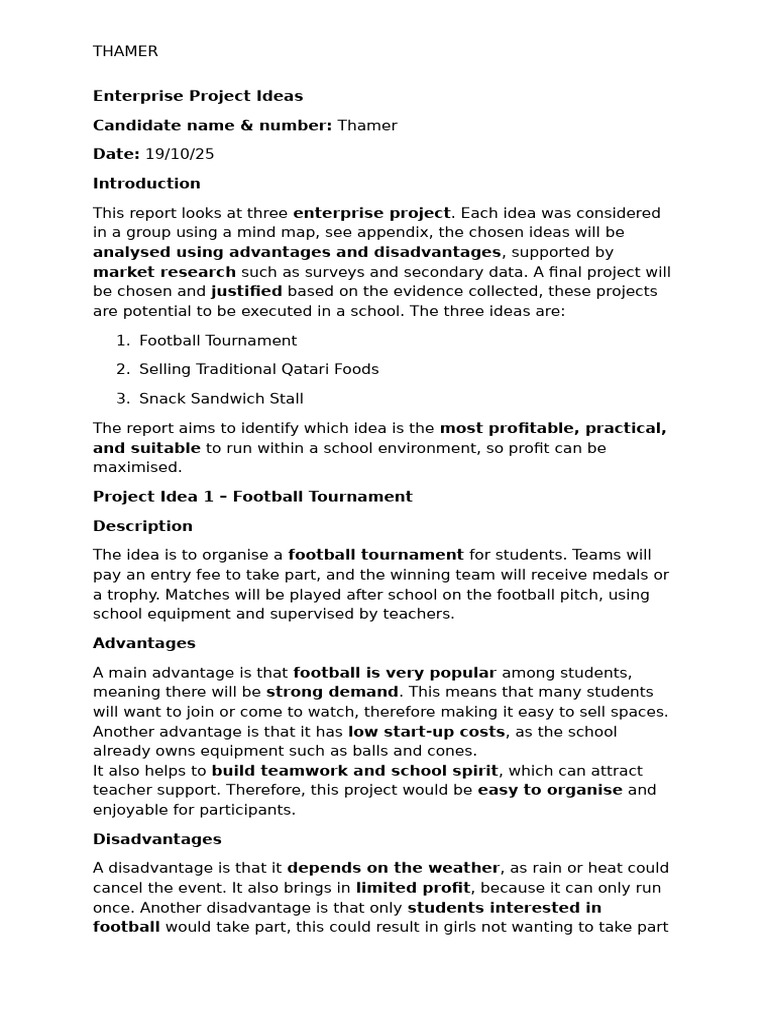 Enterprise Project Thamer | PDF | Prices | Risk