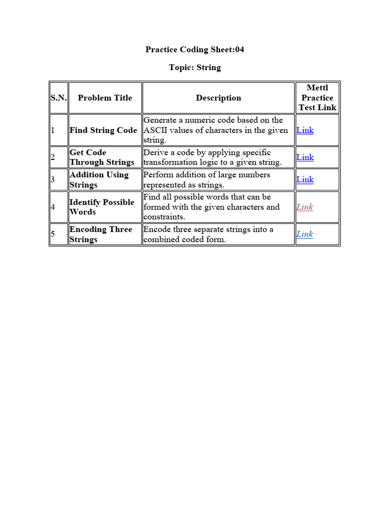 String Coding Practice Problems | PDF