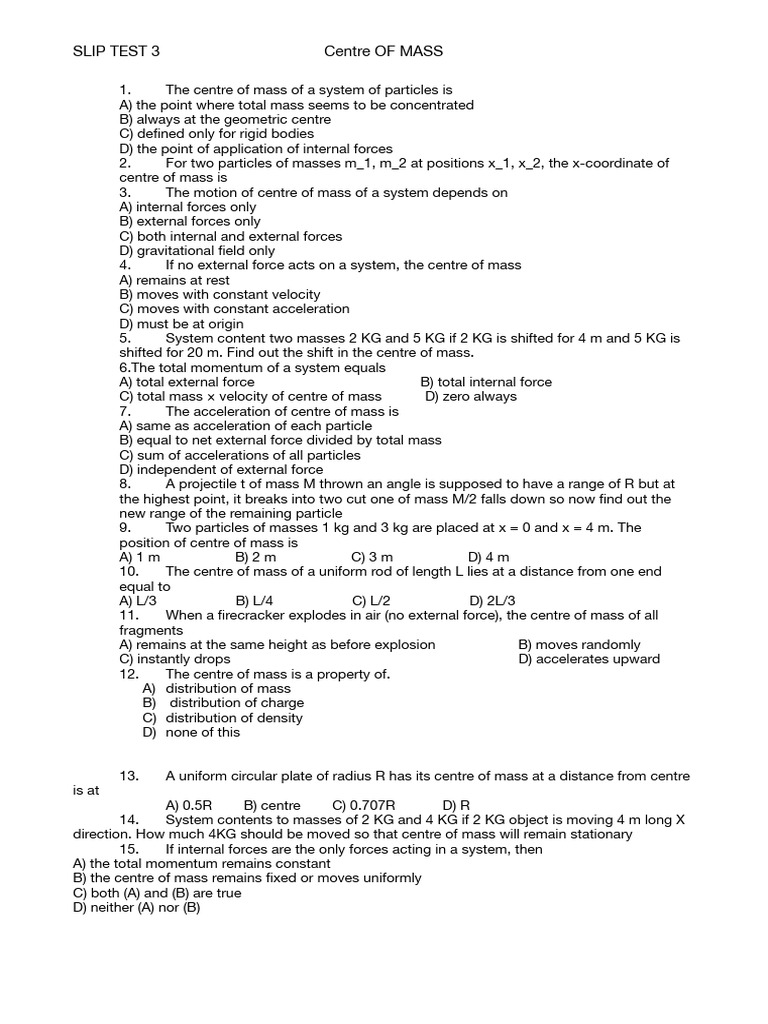 Centre of Mass Slip Test | PDF | Force | Mass