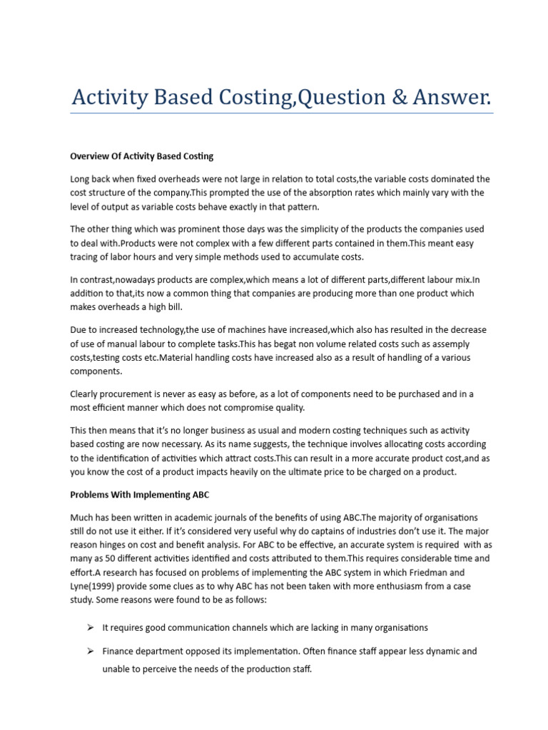 Activity Based Costing Q&A Guide | PDF | Business Economics | Accounting