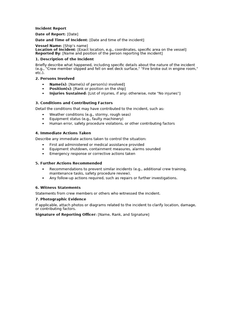 Maritime Incident Report Template | PDF