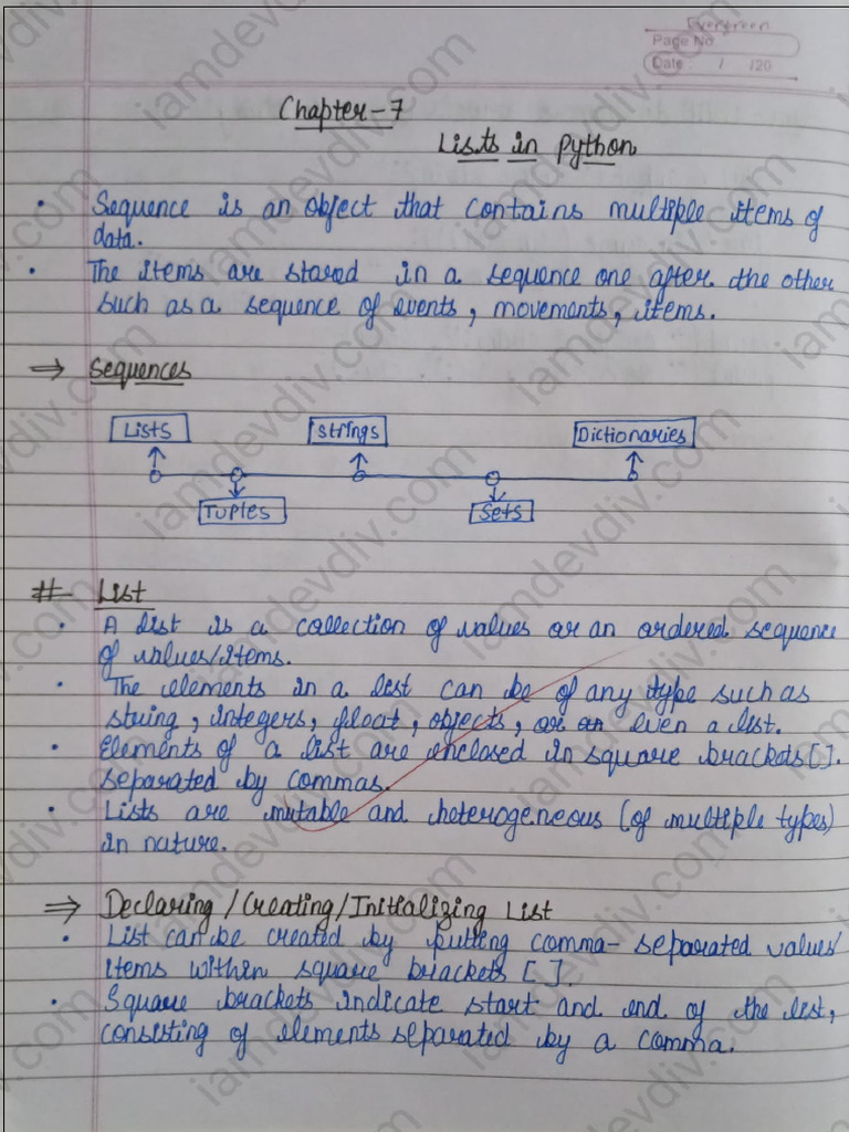 Chapter 7 Lists in Python Class 11 Computer Science Notes | PDF