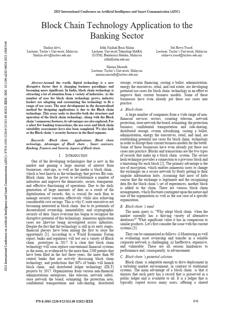 Block Chain Technology Application To The Banking Sector | PDF | Computing