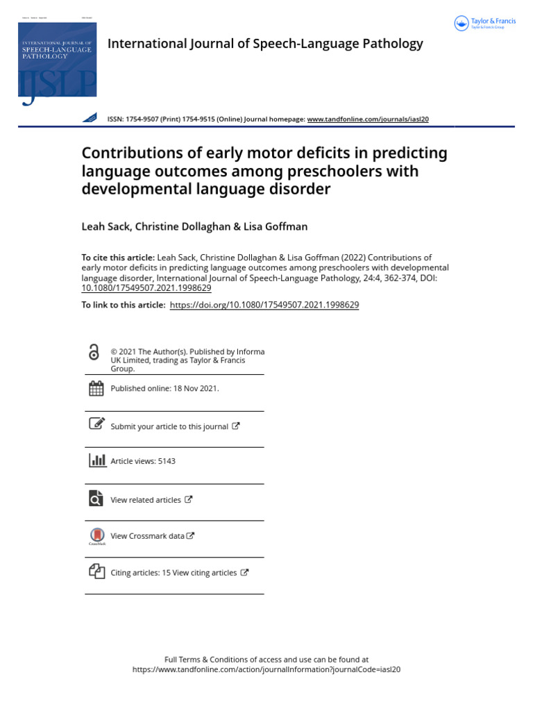 Contributions of Early Motor Deficits in Predicting Language Outcomes ...