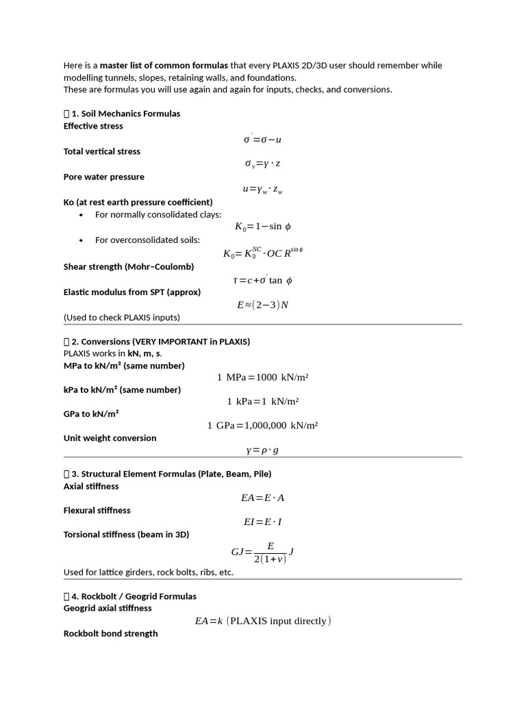 Essential PLAXIS Formulas for Users | PDF | Applied And ...