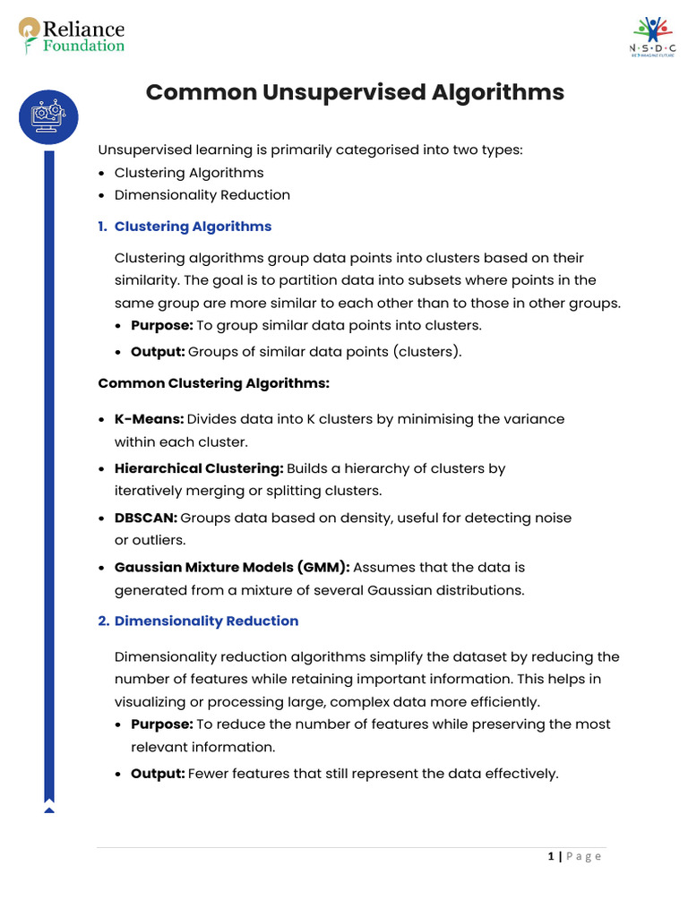 Common Unsupervised Learning Algorithms | PDF | Cluster Analysis ...