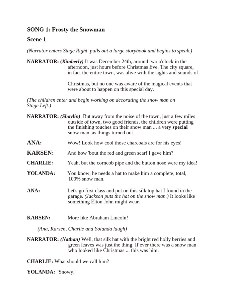 Frosty the Snowman Christmas Play | PDF