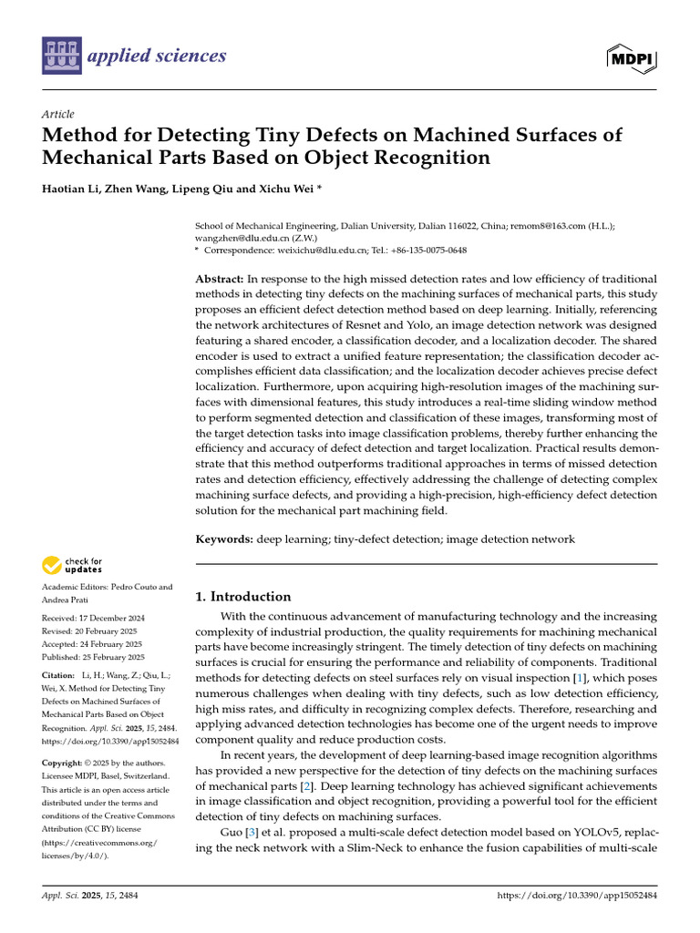 Method for Detecting Tiny Defects on Machined Surfaces of Mechanical ...