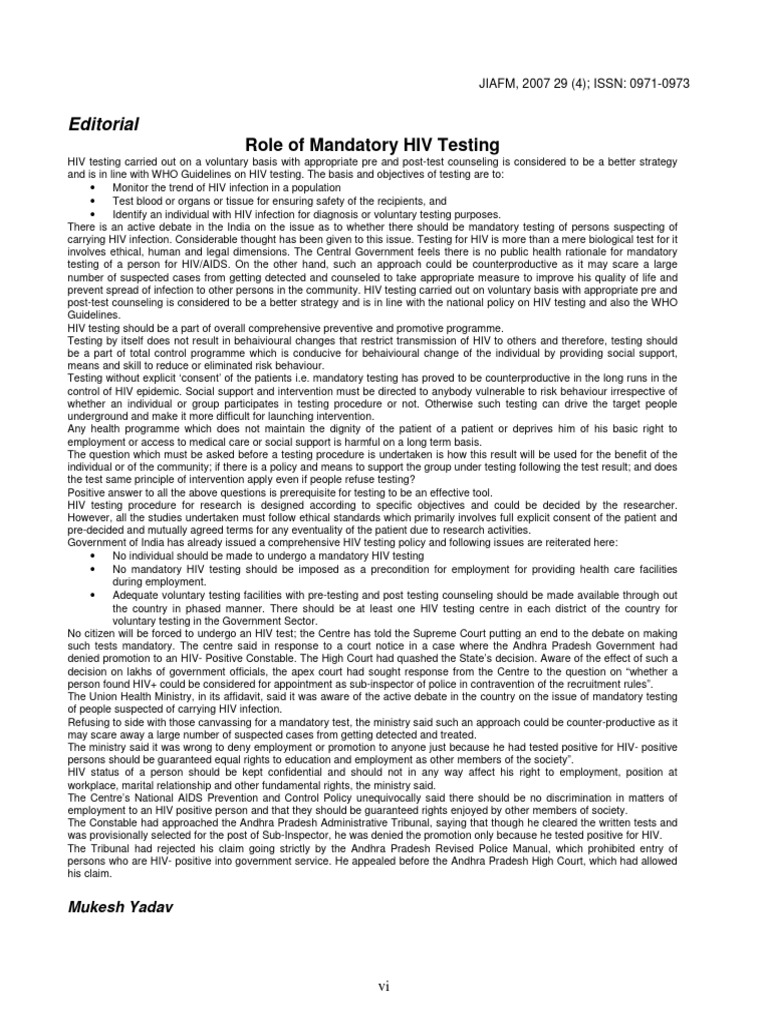 HIv Mandatory | PDF | Diagnosis Of Hiv/Aids | Hiv/Aids
