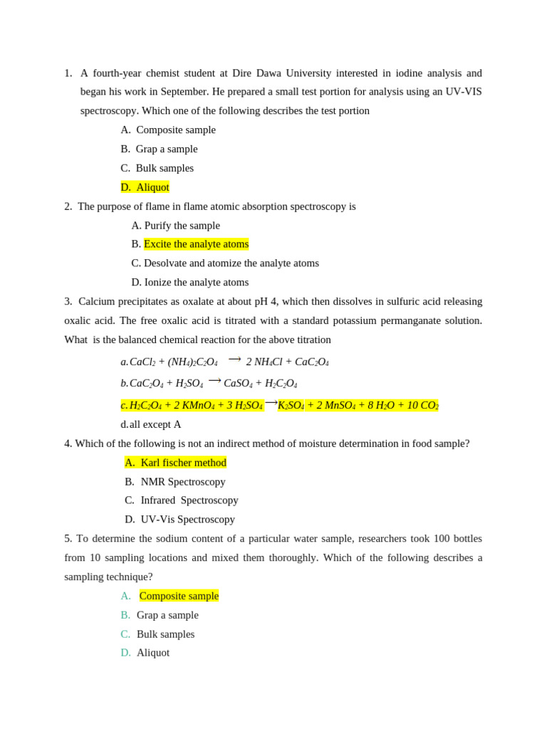 Analytical Chemistry Exam Questions | PDF | Hydrogen | High Performance ...