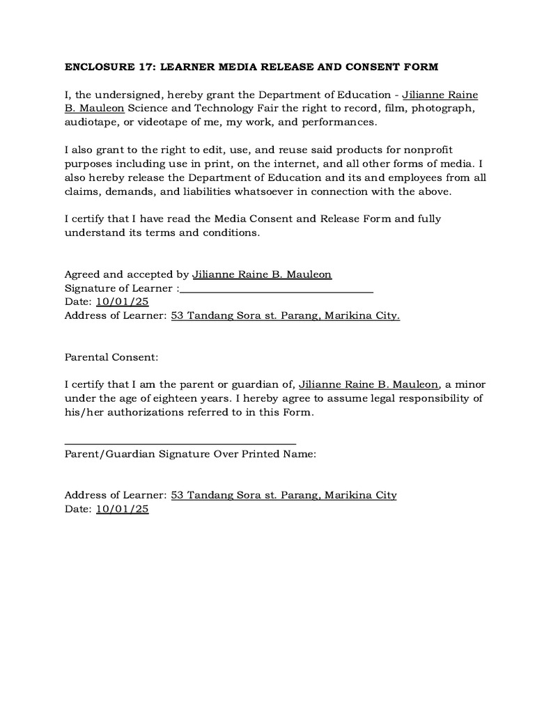 Learner Media Release Consent Form | PDF