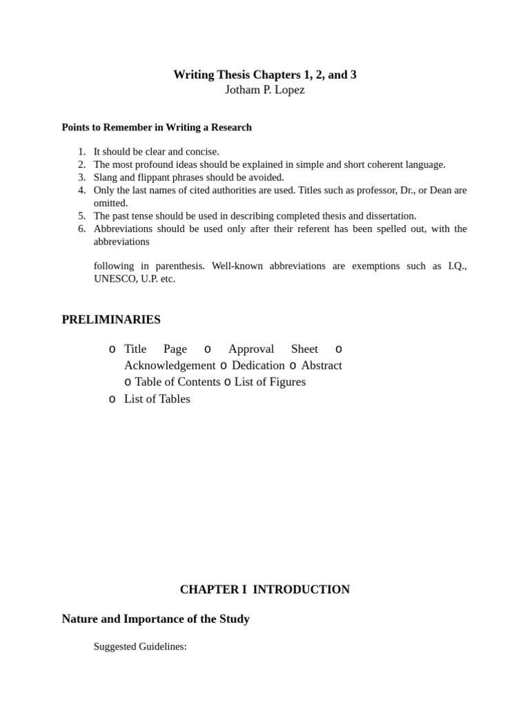 Thesis Writing Guide for Chapters 1-3 | PDF