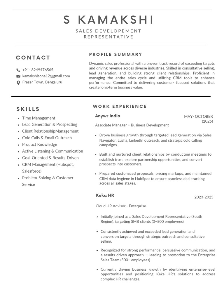 Sales Development Representative Profile | PDF | Customer Relationship ...