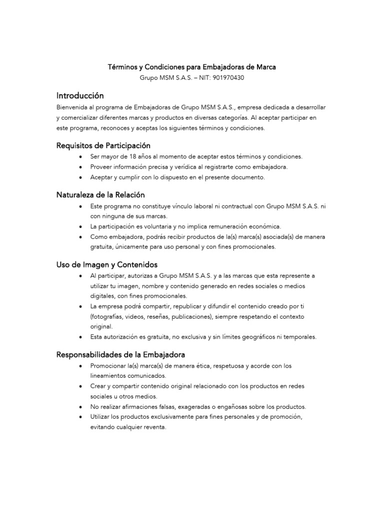 Términos y Condiciones WhatsApp | PDF
