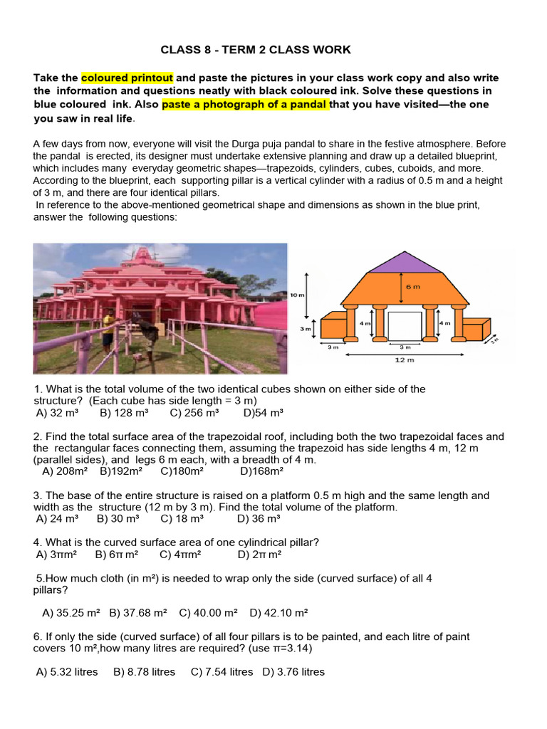 Class 8 Volume and Surface Area CW (Localised) | PDF