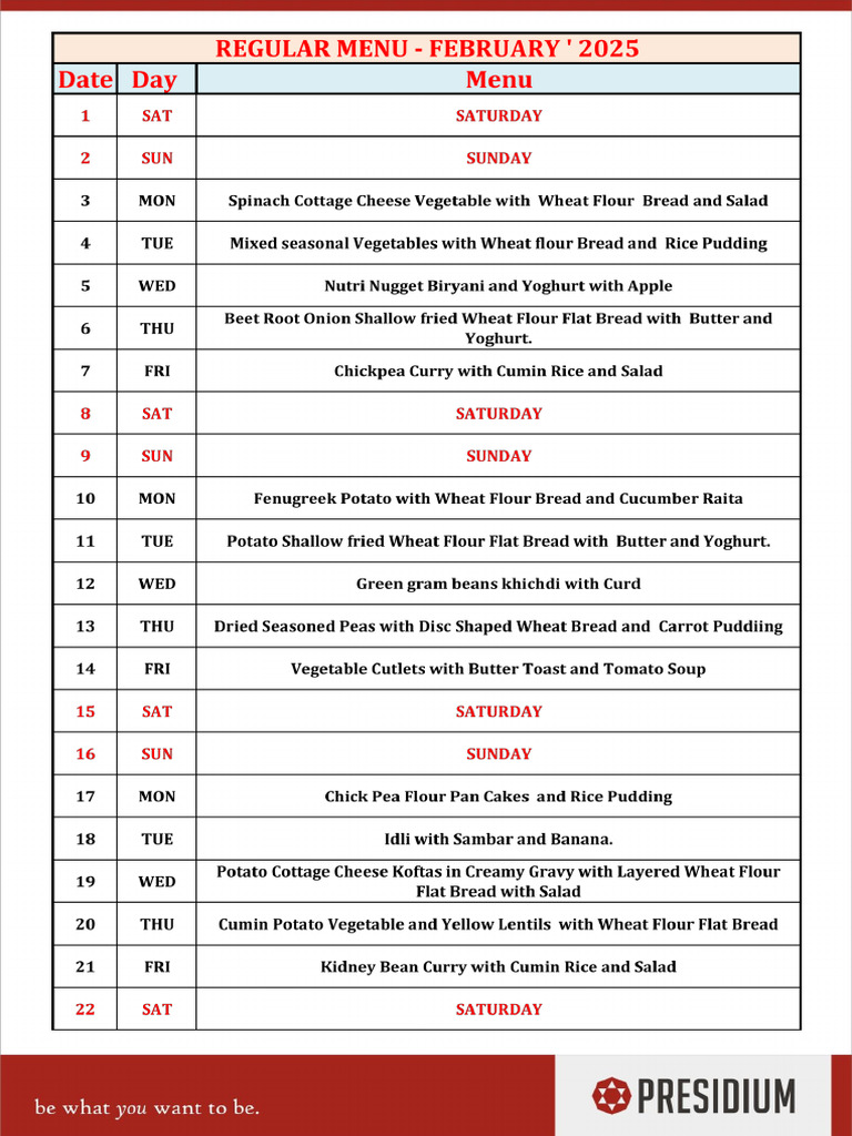 Pres Regular Menu '25-February Final(Edited) | PDF