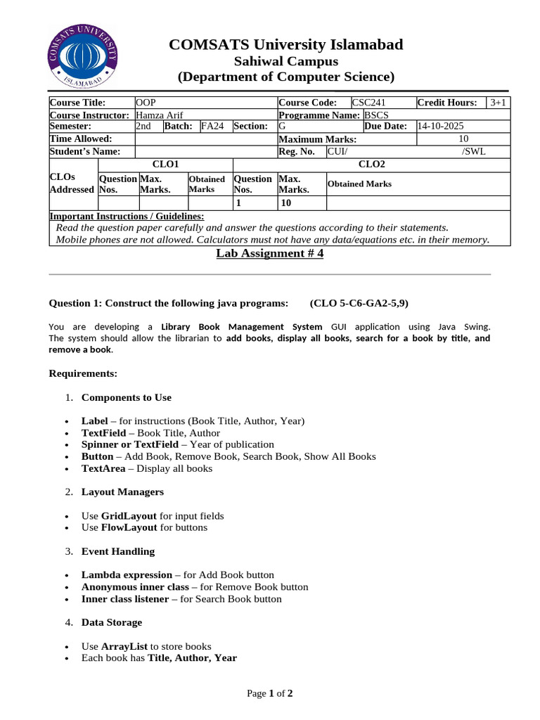 Java Library Management System Project | PDF