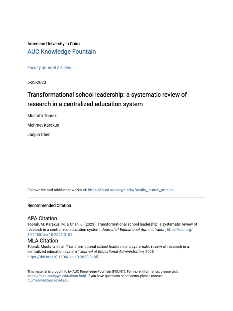 Transformational Leadership Review in Education | PDF | Leadership ...