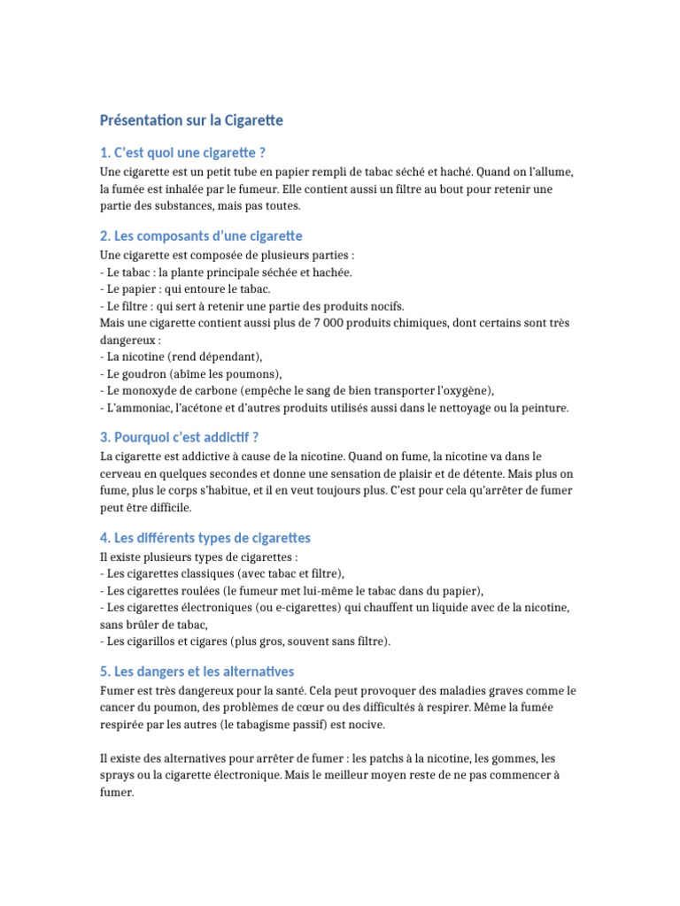 Comprendre la cigarette et ses dangers