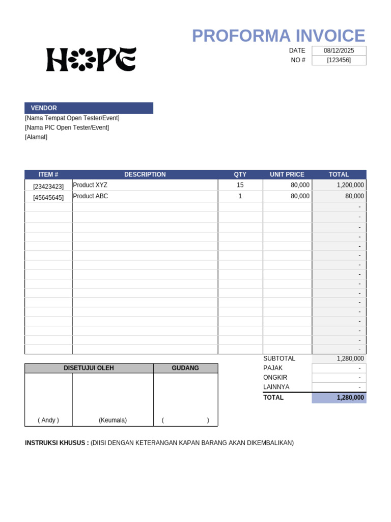 Proforma Invoice Template for Events | PDF