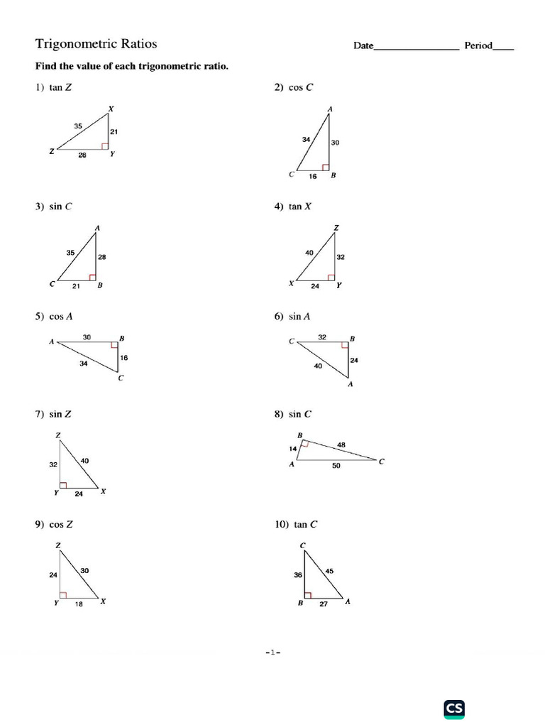 Precal Worksheet - Trigo | PDF