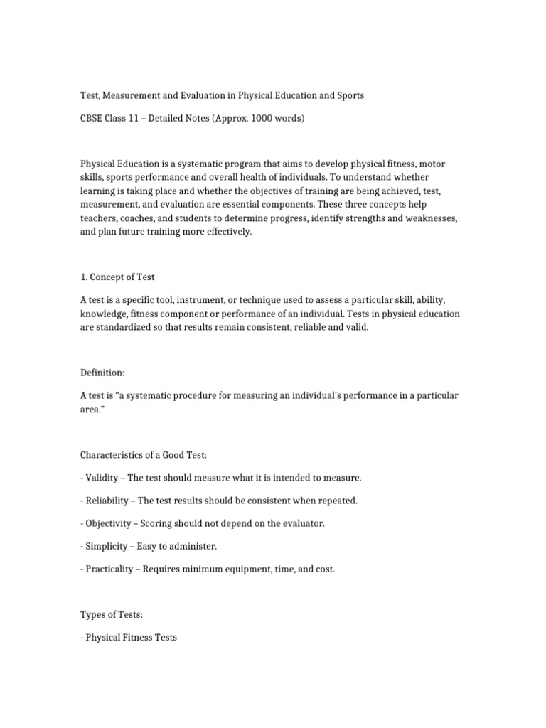 Test Measurement Evaluation PE Class11 | PDF | Evaluation | Measurement
