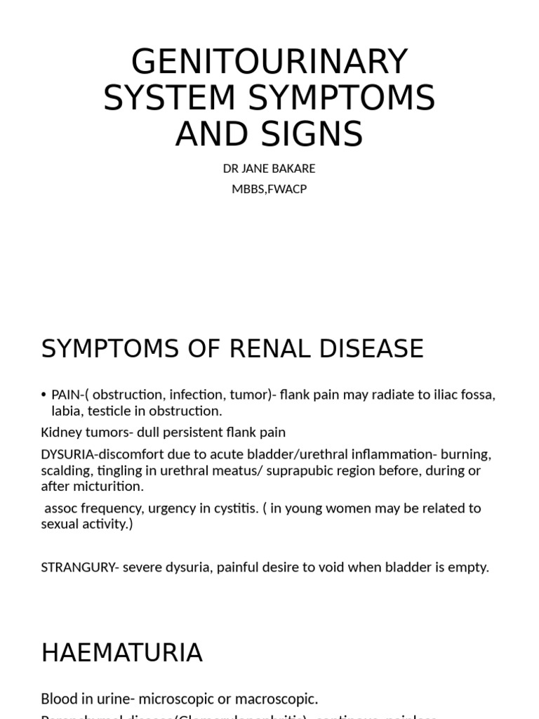Genitourinary System Symptoms and Signs | PDF | Urination | Urinary ...