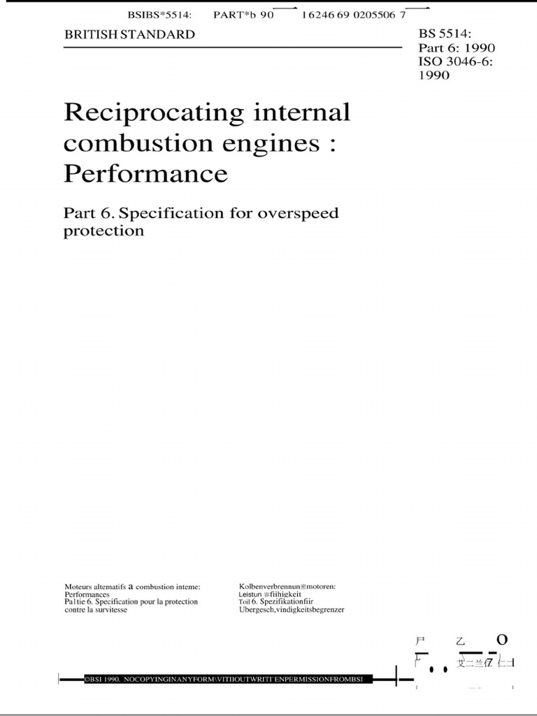 BS 5514-6-1990 Reciprocating Internal Combustion Engines Performance | PDF